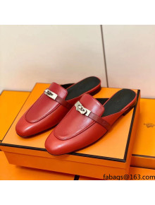 Hermes Oz Mule in Smooth Calfskin with Iconic Kelly Buckle Deep Red 18 2022(Handmade)