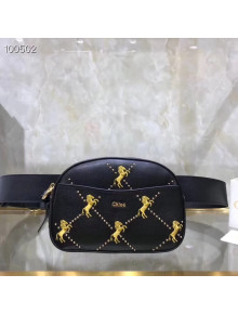 Chloe Signature Belt Bag In Smooth Calfskin With Embroidered Horses & Studs Black 2019