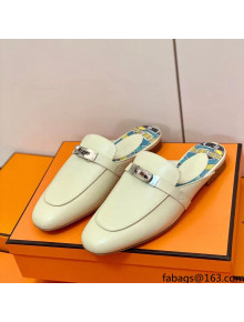 Hermes Oz Mule in Smooth Calfskin with Iconic Kelly Buckle Off-white 20 2022(Handmade)
