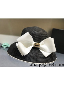 Dior Staw Bucket Hat with Maxi Bow Black 2021