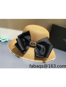 Dior Staw Bucket Hat with Maxi Bow Khaki 2021