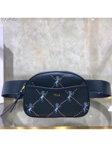Chloe Signature Belt Bag In Smooth Calfskin With Embroidered Horses & Studs Blue 2019
