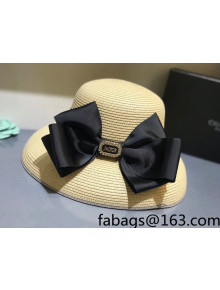 Dior Staw Bucket Hat with Maxi Bow Beige 2021
