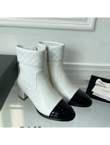 Chanel Leather Ankle Short Boots with Quilted Top 5cm White 2021 111065