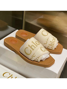 Chloe Logo Canvas Strap Flat Slide Sandals Khaki 2021