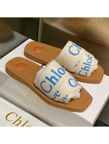 Chloe Logo Canvas Strap Slide Sandals Sky Blue 2021