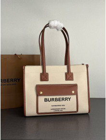 Burberry Small Two-tone Canvas and Leather Freya Tote Bag Natural/Tan Brown 2022 804413