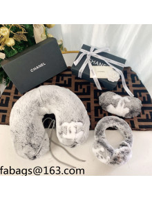 Chanel Rabbit Fur Eye Cover & Earmuff & U-Pillow Light Grey 2021 