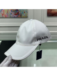 Prada Logo Embroidered Cotton Canvas Baseball Hat White 2021
