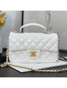 Chanel Shiny Lambskin Mini Flap Bag with Top Handle AS2431 White 2021