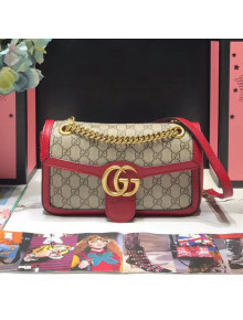 Gucci GG Leather Marmont Matelassé Mini Bag ‎446744 Beige/Red 2019