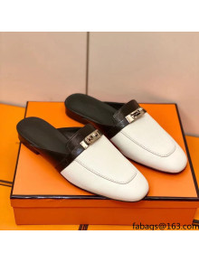 Hermes Oz Mule in Smooth Calfskin with Iconic Kelly Buckle White/Black 24 2022(Handmade)