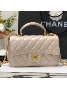 Chanel Shiny Lambskin Mini Flap Bag with Top Handle AS2431 Gold 2021