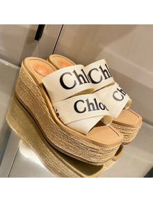 Chloe Logo Canvas Strap Platform Sandals White 2021