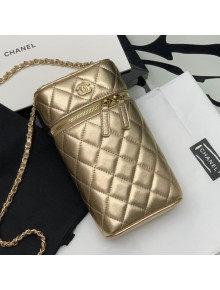 Chanel Metallic Leather Classic Vanity Phone Holder with Chain AP2084 Gold 2021