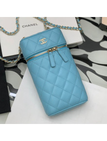 Chanel Grained Calfskin Classic Vanity Phone Holder with Chain AP2084 Blue 2021