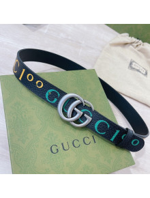 Gucci 100 Print Leather Belt 3cm Black Leather/Aged Silver 2021 25