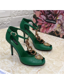 Dolce&Gabbana DG Calfskin Chain Sandals 10.5cm Green 2021