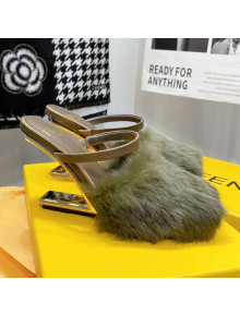 Fendi First Rabbit Fur F High Heel Sandals 8cm Green 2021