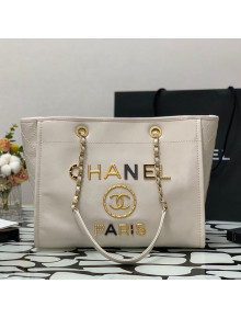 Chanel Calfskin Medium Shopping Bag with Metal Logo White 2021