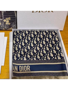 Dior Oblique Silk Fringe Square Scarf 90x90cm Blue 2021
