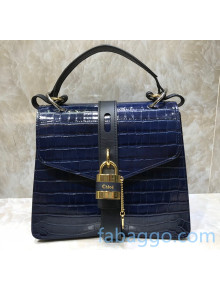 Chloe Crocodile Patterned Calfskin Aby Shoulder Bag With Top Handle Blue 2020