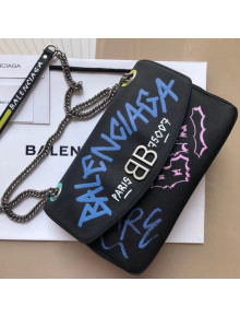 Balen...ga Graffiti Calfskin BB Round M Shoulder Bag Multicolor Black 2018 