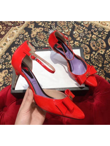 Gucci Patent Leather Ankle Strap Heel 8CM Pump with Bow Red 2019