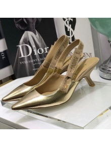Dior J'Adior Slingback Pumps 6.5cm in Gold Metallic Leather 2021