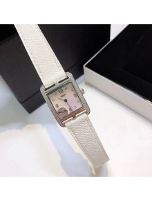 Hermes Cape Cod Grained Leather Crystal Watch 23x23mm White/Silver 2020