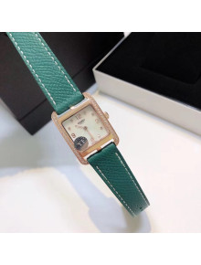 Hermes Cape Cod Grained Leather Crystal Watch 23x23mm Green/Gold 2020