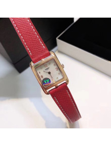 Hermes Cape Cod Grained Leather Watch 23x23mm Red/Gold 2020