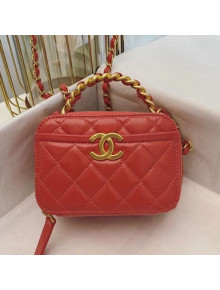 Chanel Shiny Crumpled Calfskin Small Vanity Case with Chain Top Handle AS2178 Red 2020 TOP