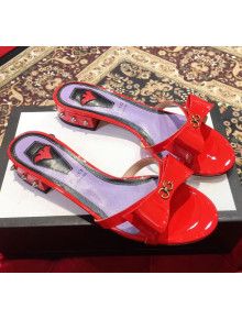 Gucci Patent Leather Spikes Flat Slide Sandal with Bow Red 2019