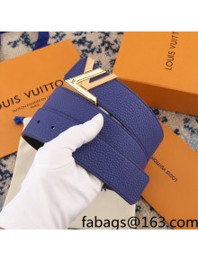 Louis Vuitton Grianed Leather Belt 4cm with Patchwork LV Buckle Blue 2021 36