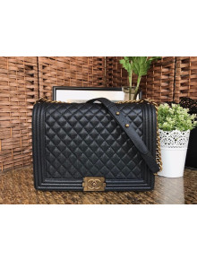 Chanel Boy Grained Calfskin Large Flap Bag 30cm Black/Aged Gold 2021