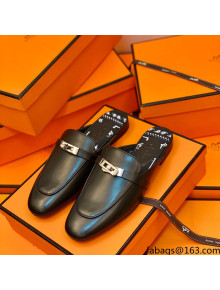 Hermes Oz Mule in Smooth Calfskin with Iconic Kelly Buckle Black Black 44 2022