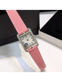 Hermes Cape Cod Grained Leather Crystal Watch 23x23mm Light Pink/Silver 2020