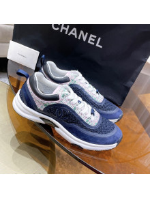 Chanel Tweed Sneakers G37122 Navy Blue/Pink 2021 111107