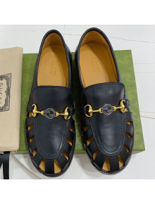 Gucci Calfskin Cut out Loafers Black 2021