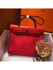 Hermes Herbag 31cm PM Double-Canvas Shoulder Bag All Red