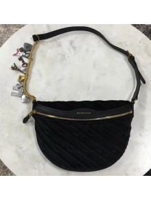 Balen...ga Small Velvet Jacquard Logo Souvenir Belt Bag Black 2018