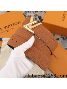 Louis Vuitton Grianed Leather Belt 4cm with Patchwork LV Buckle Brown 2021 35