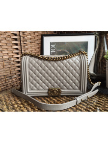 Chanel Boy Grained Calfskin Large Flap Bag 28cm Gray/Aged Gold 2021