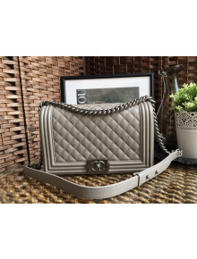 Chanel Boy Grained Calfskin Large Flap Bag 28cm Gray/Aged Silver 2021