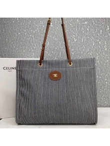 Celine Squared Cabas Tote Bag in Striped Jacquard and Calfskin Black/White 2020