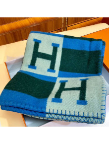 Hermes Wool Cashmere H Checker Blanket 180x135cm Blue 2019