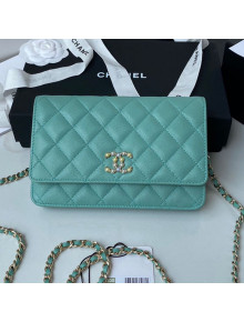 Chanel Grained Calfskin Wallet on Chain WOC AP2136 Green 2021
