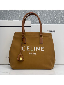 Celine Horizontal Cabas Medium Tote in Brown Canvas with Celine Print and Calfskin 2020