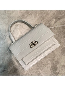 Balenciaga Sharp XS Satchel Top Handle Bag in White Crocodile Embossed Shiny Calfskin 2020